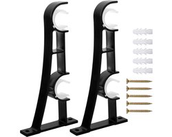 Goodivery ® Dubbele Gordijnroede Beugels – Verstelbaar, Metaal, Zwart, Set van 2, Inclusief Schroeven en Pluggen