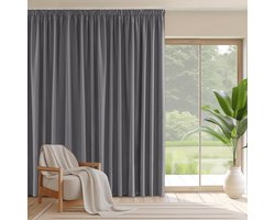 Goodivery ® Extra brede gordijnen, ondoorzichtig, plooiband, ruimteverdeler, gordijn voor rails, set van 1, 245 x 300 cm (h x b), grijs, ondoorzichtige gordijnen, plooiband, woonkamer, thermogordijn,