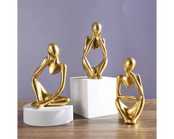 Goodivery® - Gold Statue Home Decoration - Drie decoratieve figuren - Decoratie woonkamer - Woonwinkel - Decoratie, Modern - Abstracte kunst sculpturen - Decoratie - Kantoordecoraties, Polyresin, Cadeau - (Goud)