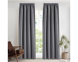 Goodivery® - Gordijnen Kant En Klaar Met Haakjes - Met Rimpeltape Voor Rail - Set Van 2 - H 245 X B 140 CM - Thermisch Gordijn Tegen Kou - Slaapkamergordijnen En Gordijnen - Grijze Ondoorzichtige Gordijnen Voor De Woonkamer
