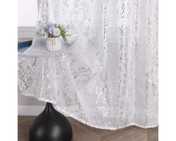 Goodivery ® Gordijnen met plooiband, moderne gordijnen, voor woonkamer, transparante raamgordijnen, laudhuis gordijn met takkenpatroon, decoratieve gordijnen, paneelgordijnen 1 st. zilver, b x h 140 x 175