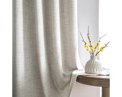 Goodivery ® Gordijnen met plooiband, natuurlijke linnenlook, halfvrij, set van 2, 260 x 140 cm