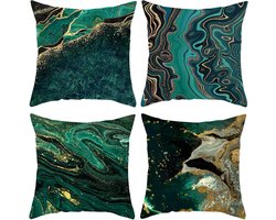 Goodivery ® groen marmeren kussenhoezen 45x45cm 4-pack groen goud abstracte kussenhoezen moderne decoratieve kussenhoezen voor slaapbank
