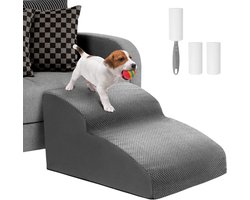 Goodivery® - hondentrap - Hondentrap voor kleine honden - 2 treden - Huisdiertrap - Kattentrap - Hondenhellingspons voor slaapbank - Hondentrap met afneembare hoes - Wasbare huisdierladder - Pluizenrol - Grijs