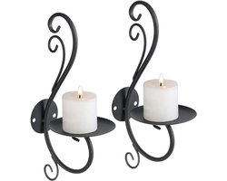 Goodivery® - Kaarshouder - Kaars houder - Kaars - Set van 2 kandelaars voor Aan de Muur, Zwart Metalen Theelichthouder, Creatieve Decoratie - 11x26x17cm - Zwart