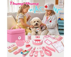 Goodivery - Kinderspeelgoed voor Jongens en Meisjes - Houten Speelset voor Kinderen - 40-Delige Dokterstas voor Kinderen - Roze