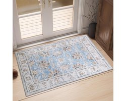 Goodivery ® Laagpolig tapijt, 60 x 90 cm, vintage deurmat, oosterse bloemen, retro, dunne tapijtloper, mat voor entree, voordeur, bloemen, antislip, opvouwbaar, woonkamer, tapijten, lichtrood