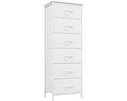 Goodivery® Ladenkastje - Hoge Ladekast voor Slaapkamer met Zijvakken - Opbergmeubel met 6 Lades en Stoffen Bakken voor Kast, Nachtkastje, Kinderkamer, Woonkamer, Hal, Gang - Wit Leer