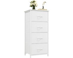 Goodivery® Ladenkastje - Hoge Ladekast voor Slaapkamer - Opbergmeubel met 4 Laden en Verwijderbare Stoffen Bakken voor Woonkamer, Kast, Nachtkastje, Kinderkamer, Wasruimte, Hal, Gang - Wit Leer