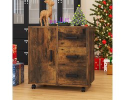 Goodivery® - Ladenkastje - Lade Kastje - Ladekasten Slaapkamer - met 3 Laden - Mobiele Archiefkast met Wielen - 60x40x57cm - Vintage Bruin