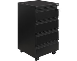 Goodivery® - Ladenkastje - Lade Kastje - Ladekasten Slaapkamer - Rolcontainer met 5 Laden - met 4 Sleutels - 44x37x72cm - Zwart