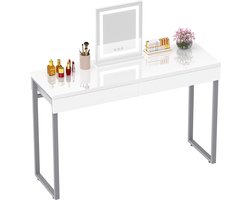 Goodivery ® Make-uptafel met 2 schuifladen, glanzend wit, 100 x 40 cm, moderne bureaucomputer, kaptafel, console, tafel, metaal, zilveren poten, kleine ruimtes, make-uptafel, slaapkamer, meubels, geen