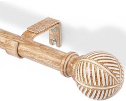 Goodivery ® Metalen gordijnroede met houtlook, uitschuifbaar voor wand- en plafondmontage, voor woonkamer, slaapkamer, terras - 76-219 cm, Lichtbruin