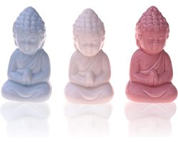 Goodivery ® Mini Boeddha Figuren Set van 3 Keramiek - Kleine Decoratieve Figuren voor Binnen, Balkon & Tuin - Boeddha Sculptuur Woonaccessoire - Aziatische Geluksbrenger - Spirituele Feng Shui Decoratie (Boeddha)