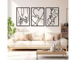 Goodivery - Minimalist Metal Wall Art - Abstracte wanddecoratie - 3-delige minimalistische wanddecoratie van metaal met 3D-structuur en lijntekeningen, hangende wandposterset voor slaapkamer, thuiskantoor en badkamer