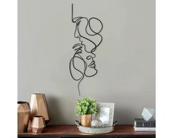 Goodivery® - Minimalistische metalen muurkunst - wanddecoratie metalen muurschildering silhouet wanddecoratie - menselijk gezicht draad kunst decor - abstract menselijk gezicht - huisdecoratie - kamerdecoratie - slaapkamerdecoratie - (40 x 14 cm)