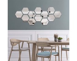 Goodivery® - Mirror Wall Stickers DIY Decoration - Muurstickers 12 stuks - Acryl spiegel muursticker 3D muurdecoratie woonkamer slaapkamer tv-achtergrond kunst - (zeshoek, zilver)