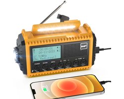 Goodivery® - Noodradio - Noodpakket - Noodrantsoen - DAB+/DAB/FM met 5000 mAh - Oplaadbaar - Noodradio met Zaklamp en Leeslampje - Draagbaar - 18x7x10cm - Geel