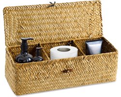 Goodivery ® - Opbergmand - Geweven rotan opbergdoos met deksels - Make-up organisator voor badkamer - ‎36 x 23 x 17 cm - Bruin