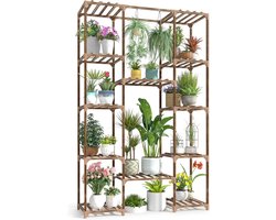Goodivery® - Plantenstaander - Plantentafel - Plantenstandaard Binnen - 157,9 cm Hoge Bloemenstandaard Houten Bloemenplank - 30x158x98cm - Bruin