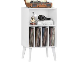 Goodivery® - Platenspeler Kast - Platenspeler Meubel - Lp Kast - Vinyl Kast - tot 160 Albums - Mid Century Vinyl Opslag Tafel met Houten Poten - 29x45x64cm - Wit