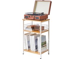 Goodivery ® - Platenspeler Meubel - 3-Etage Bijzettafel - Platenspelerstandaard met Opbergruimte - Industriële Hoge Bijzettafel - Kleine Boekenkast - Natuurlijke Kleur - 40×29×63cm