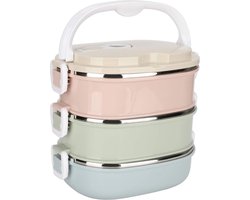Goodivery ® Praktische RVS Thermische Lunchbox met Meerdere Lagen en Handige Draaggreep