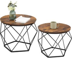 Goodivery ® - Ronde Tafel - Ronde salontafelset van 2 - Verwijderbaar tafelblad - 50D x 50W x 40H cm - Vintage Bruin/Inkt Zwart