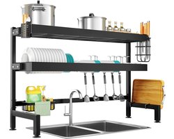Goodivery ® Ruimtebesparende 3-Laags Afdruiprek voor Boven de Gootsteen met Uitschuifbare Bestekhouder