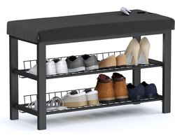 Goodivery® - Schoenenbank - Ruimtebesparende Schoenenbank Met 2 Roosterplanken - 81 X 50 X 32 CM - Elegante Schoenenkast Voor Hal - Woonkamer En Slaapkamer Met Bescherming Tegen Krassen Op De Vloer