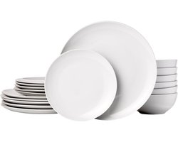 Goodivery® - Serviesset - Servies Set - Besteksets - Basis 18 Delige Set - voor 6 Personen - Afgerond - 42x32x33cm - Wit