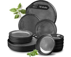 Goodivery® - Serviesset - Servies Set - Besteksets - Modern Porselein - 18 Delige Set - voor 6 Personen - Krasbestendig - 32x30x32cm - Houtskool