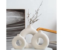 Goodivery® - Set of 3 Decorative Vases - Set van 3 decoratieve vazen - Keramiek - Donutvazen voor pampagras - Moderne Scandinavische decoratie voor woonkamer - Hal, bruiloft, vensterbanktafel, feest, woondecoratie