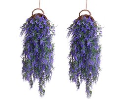 Goodivery ® Set van 2 kunststof rotan wijnranken, kunstplanten, kunstplanten om aan de muur te hangen, kunsthangplanten voor wanddecoratie binnen en buiten (paars)