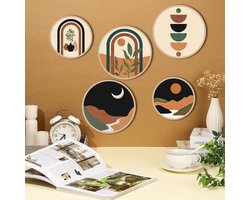 Goodivery ® Set van 5 Houten Boho Wanddecoratie voor Woonkamer en Slaapkamer, Rustieke Stijl