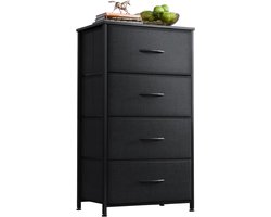 Goodivery® - Smalle ladekast met 4 laden - kleine ladekast met stoffen lade - stabiel stalen frame - houten plaat - geschikt voor slaapkamer en woonkamer - zwart