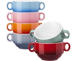 Goodivery - Soepkom met oor - Soepkommen met handvatten 400 ml - Keramische kom voor Franse uiensoep Oven-, magnetron- en vaatwasmachinebestendig, stapelbare porseleinen kommen Set van 6