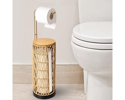 Goodivery ® Staande, Boho rotan toiletpapierhouder, zwarte toiletpapierhouder voor 4 rollen toiletpapier, -‎16 x 16 x 13 cm, natuurlijk bruin