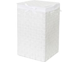 Goodivery ® Stan wasmand met deksel, handgrepen, geweven met metalen frame, uitneembare linnen voering, 30 x 30 x 50 cm, wit