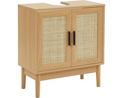 Goodivery ® Stijlvolle Badkamermeubel Set met Rotan Design en Eiken Look, 60 cm