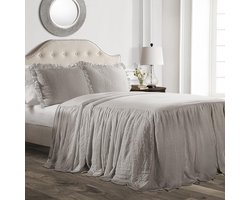 Goodivery ® Stijlvolle Grijze Bedsprei met Roesjes, Polyester, Geschikt voor Queen-Size Bedden