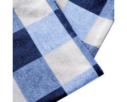 Goodivery ® Tafelloper 180 x 32 cm, robuuste tafelloper van katoen, hoogwaardige tafelloper, blauw geruit, wasbare loper, tafel met 220 g/m²