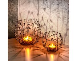 Goodivery ® Theelichthouder Metaal Goud Set van 2 – 9,5 en 14 cm Hoog – Ideale Tafeldecoratie Woonkamerdecoratie Modern – Decoratieve Vensterbank – Decoratie Huis Modern – Kaars Decoratie Set