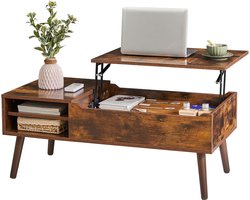 Goodivery ® Tijdloos Verstelbare Salontafel met Verborgen Opbergruimte en Vintage Bruine Afwerking
