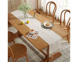 Goodivery ® Tijdloze Boho Tafelloper in Beige met Handgeweven Kwastjes voor Stijlvolle Tafelsettings