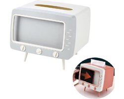 Goodivery ® Tissue Box, multifunctionele tissue opbergdoos, tv-vormige tissuehouder met mobiele telefoonhouder voor thuis, kantoor, bureau, woonkamer, badkamer, keuken (grijs en wit)