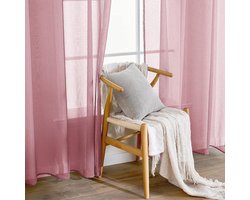 Goodivery ® Transparante Vitrage Gordijnen Set van 2 met Oogringen - Donkerroze - 140 x 160 cm