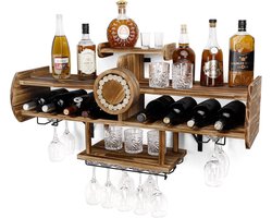 Goodivery ® - Wijnrek Muur - Houten Wijnrek - Wandwijnrek voor het Opbergen van Flessen, Wijnglazen en Wijnflessen - Ideaal voor Wijnflessen, Champagne - Rek