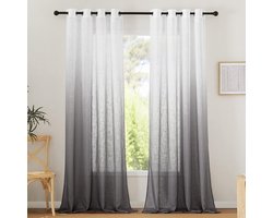 Goodivery ® Woonkamergordijnen, modern, set van 2 stuks, linnenlook, gordijn, half-transparant, 245 x 140 cm (h x b), witte gordijnen met kleurverloop, grijze gordijnen, halftransparant gordijn met
