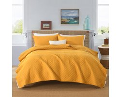 Goodivery ® Zachte Katoenen Bedsprei Set met Kussenslopen, All-Season Deken, Geel, 250 x 270 cm